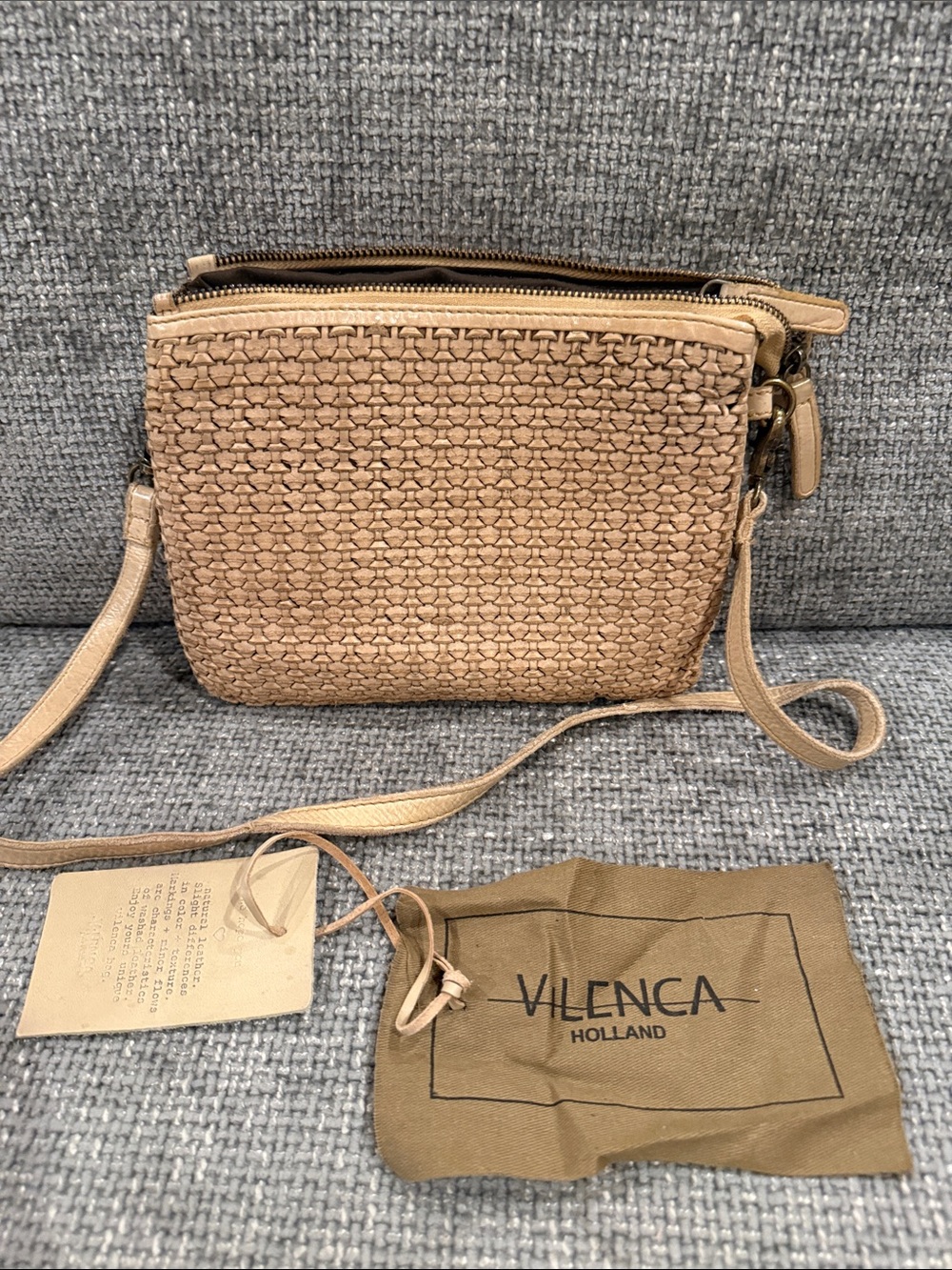 Woven Tan Crossbody Bag
